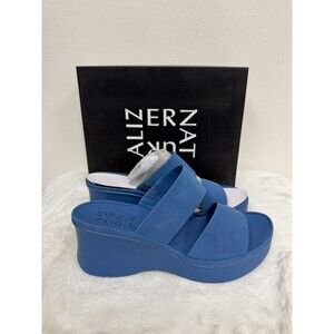 Naturalizer Genn Rally Wedge Slide Sandal Womens Size 10 Open Toe Blue Wave
